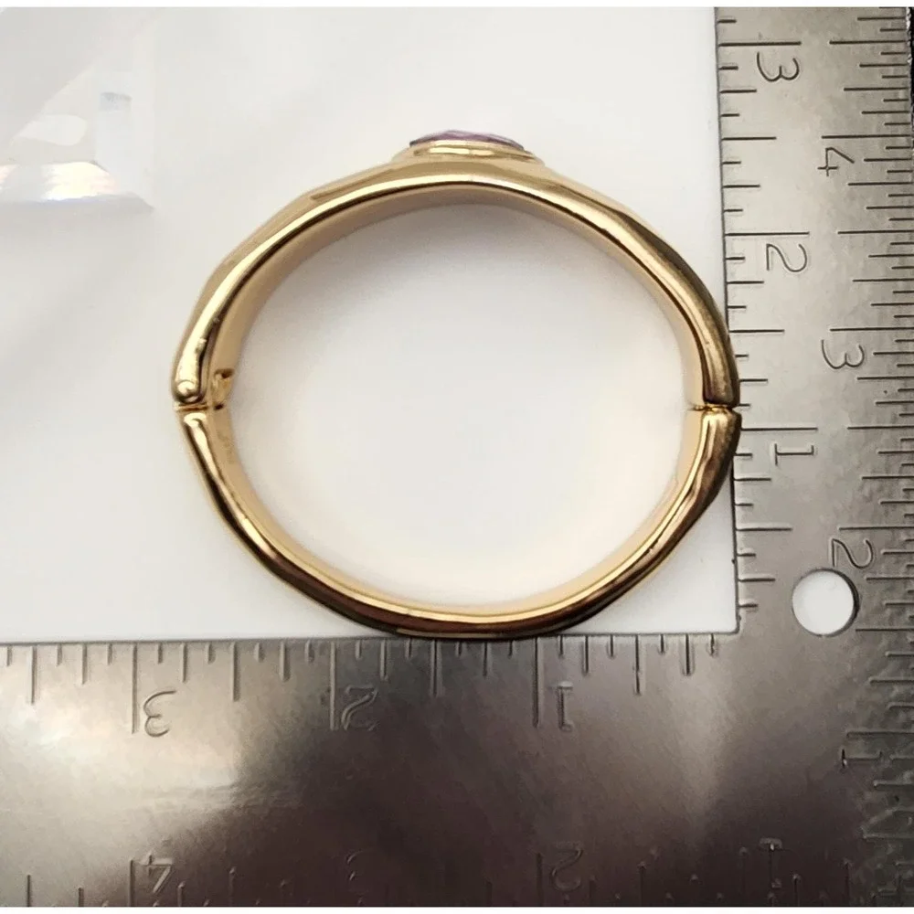 Robert Lee Morris RLM SOHO Gold Tone Hinged Bangle Bracelet Purple Crystal